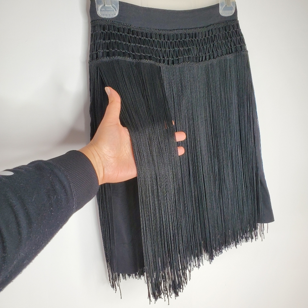Vintage high waisted black skirt with fringe
